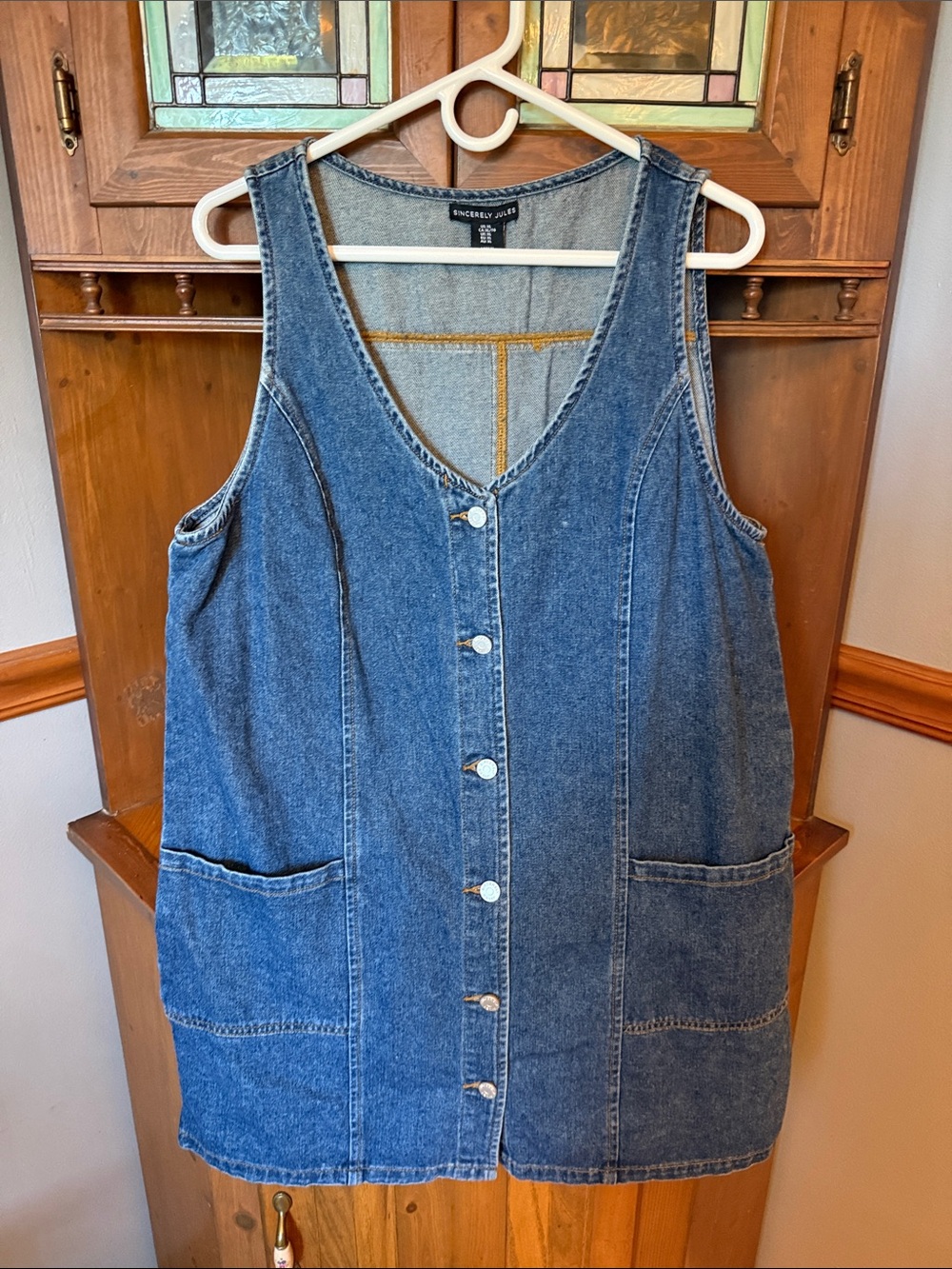 : Sincerely Jules Denim Button-Front Jumper Mini Dress - Size XL
